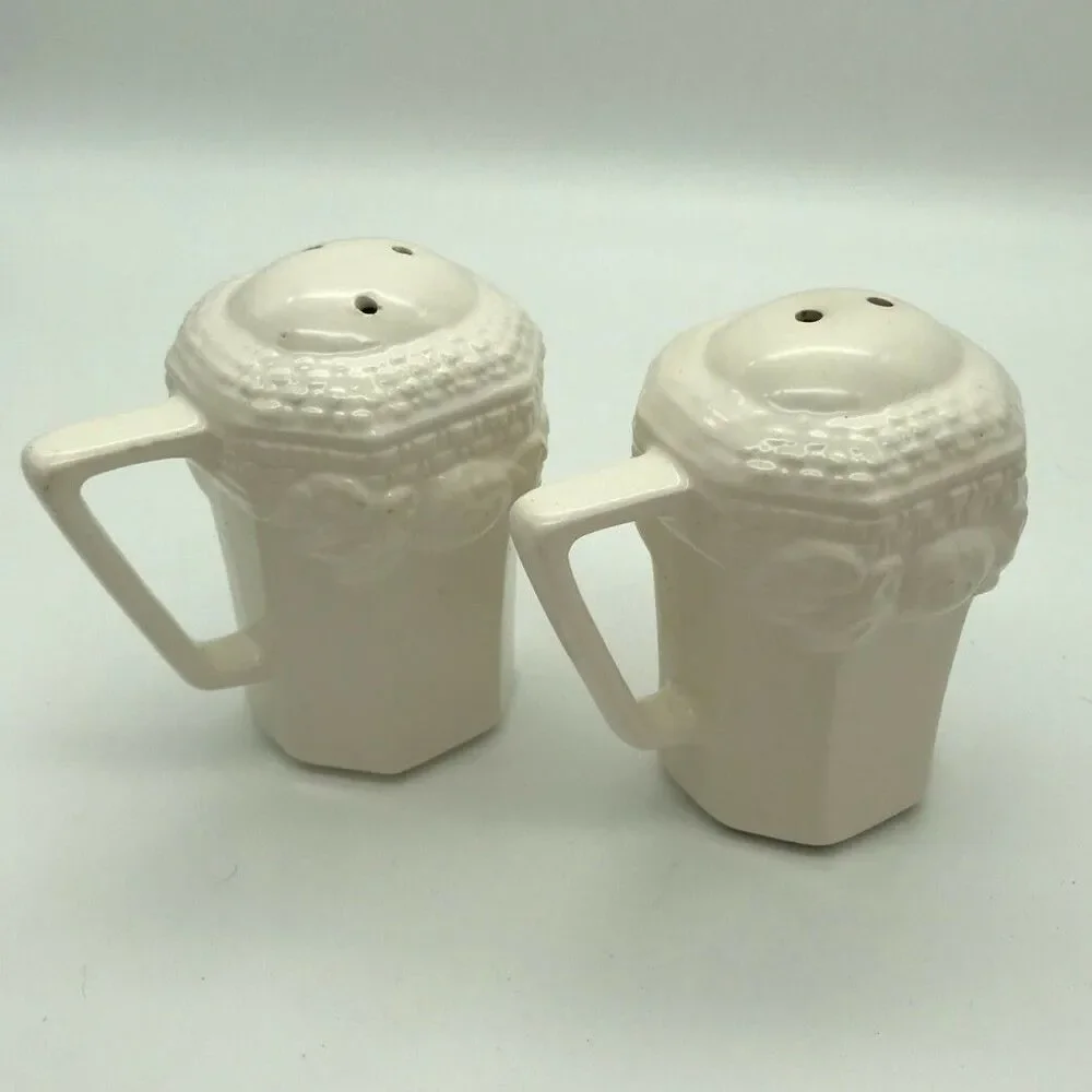 Vintage HIMARK Salt and Pepper Shakers White Handled Floral - Veggie Japan RARE